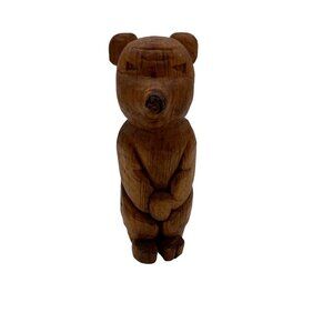 Hand Carved Wooden Bear Figurine 5.5" Handmade Folk Art Rustic Decor Piece